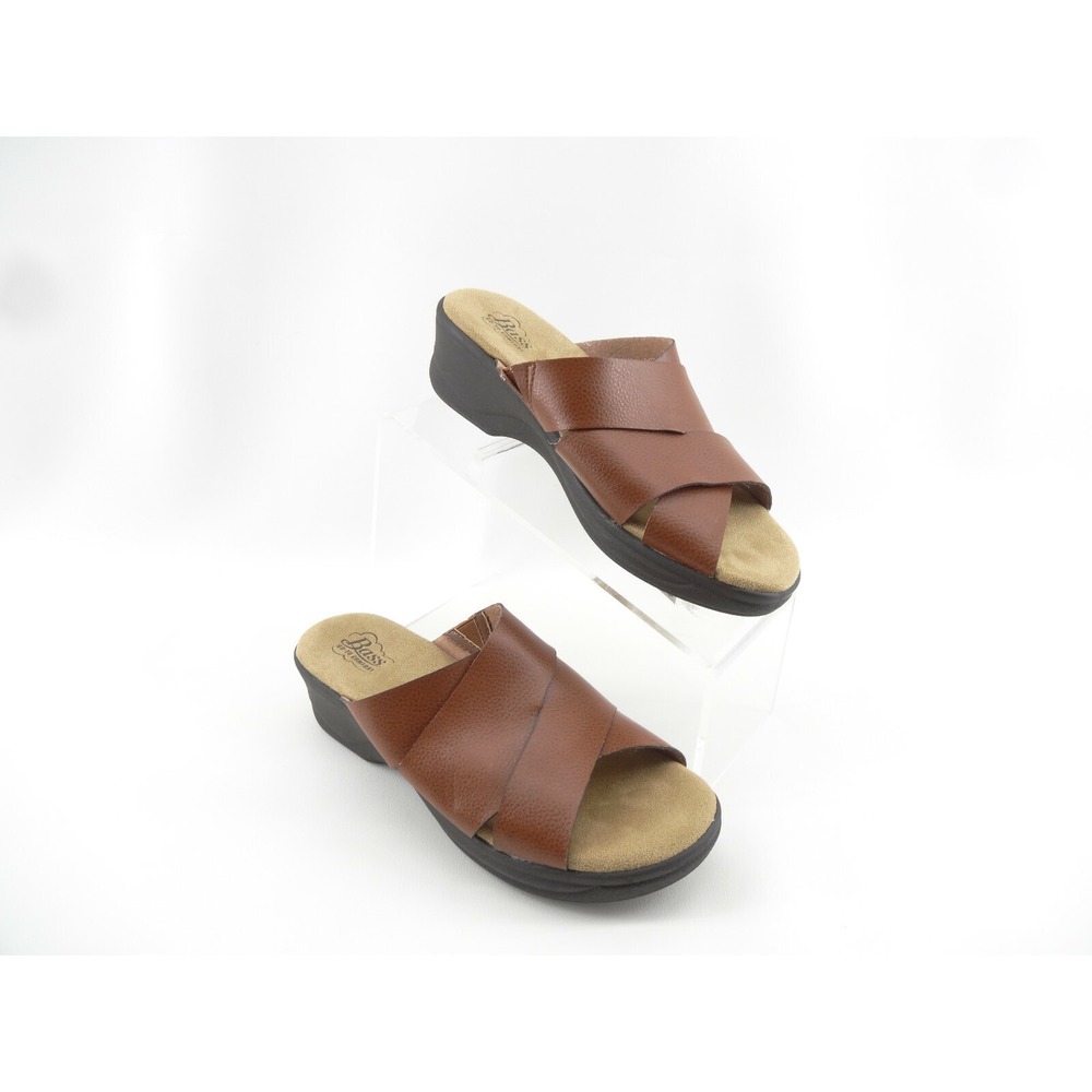 Bass Camille Go-To Comfort Brown Criss Cross SlipOn Clogs Slides Women's 7.5M US